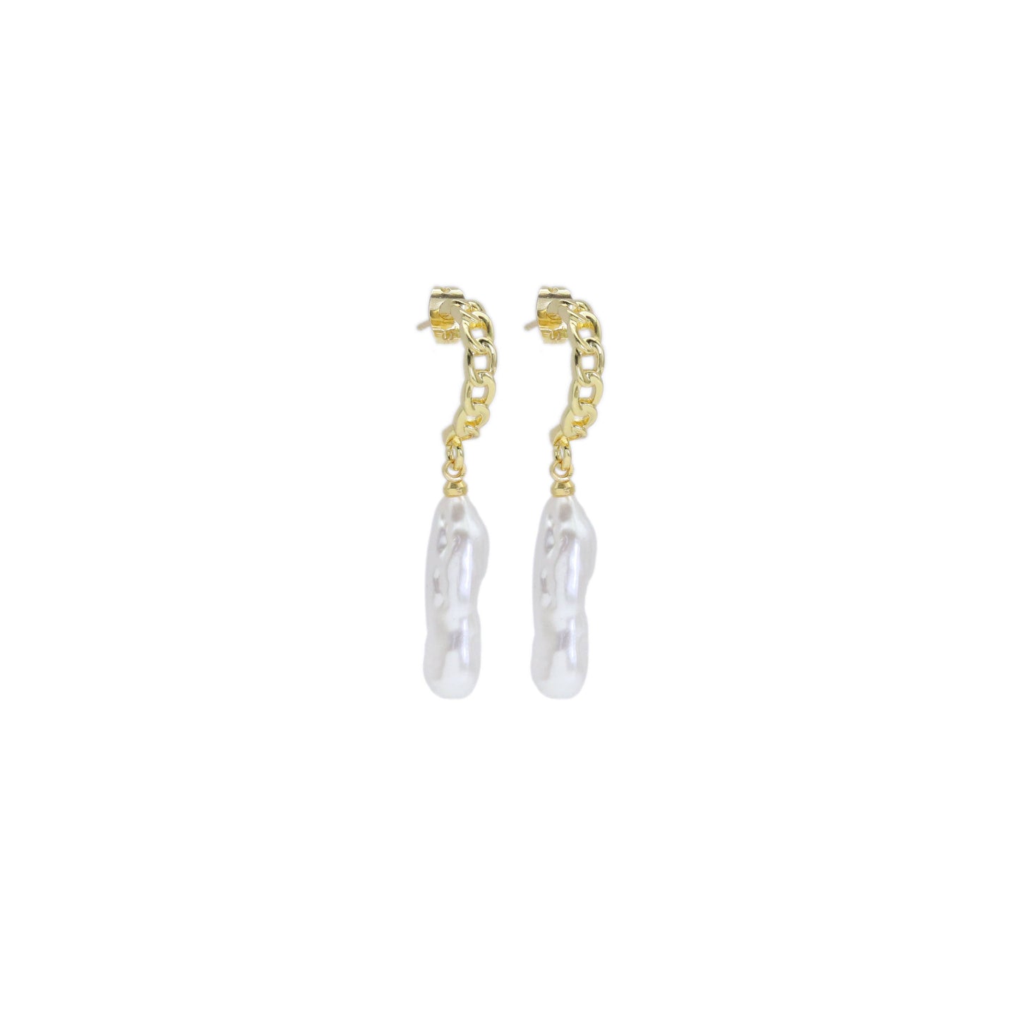 White Pearl Twisted Gold Hoop Stud Earrings, Sku#LX449