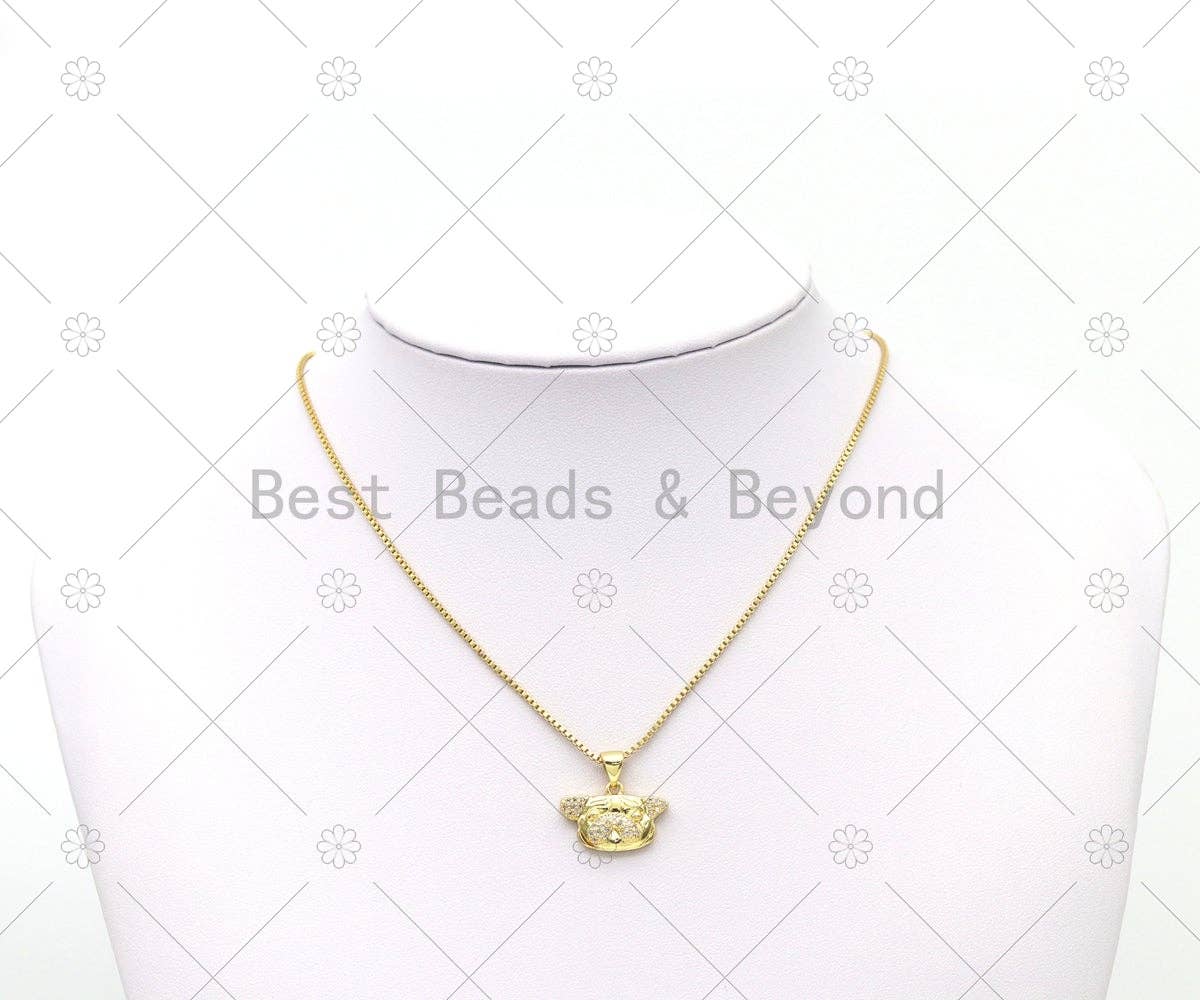 CZ Micro Pave Puppy Head Shape Pendant, 18K Gold Filled Dog Head Charm, Necklace Bracelet Charm Pendant,Sku#LK517