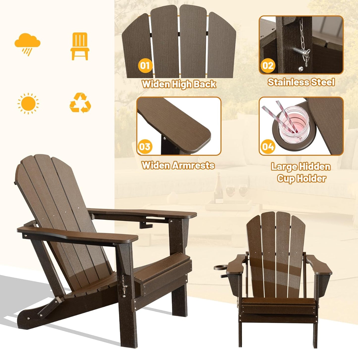 Adirondack Chairs Set of 2 - Brown