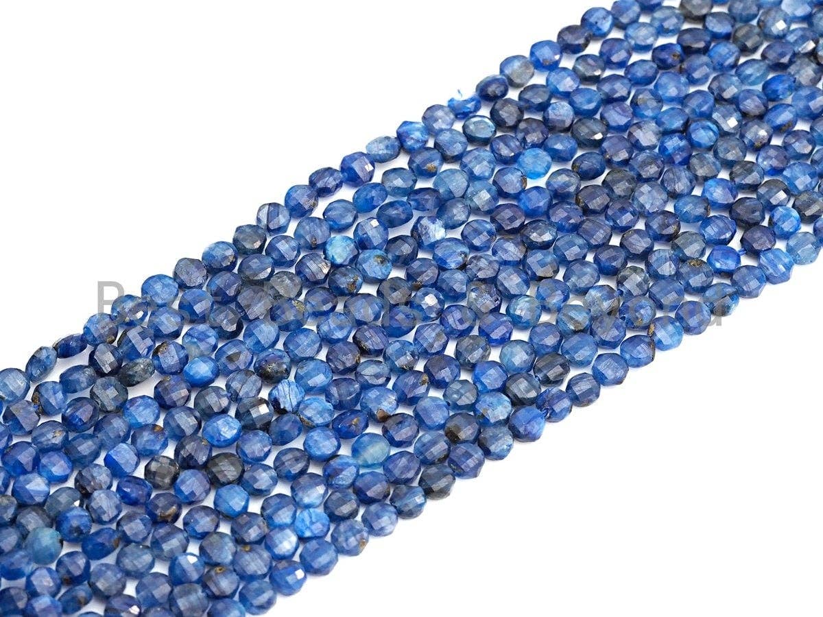 4mm High Quality Checkboard cut Kyanite Coin Shape Beads, Natural Hyanite Beads, 15.5" Full Stand, sku#U790