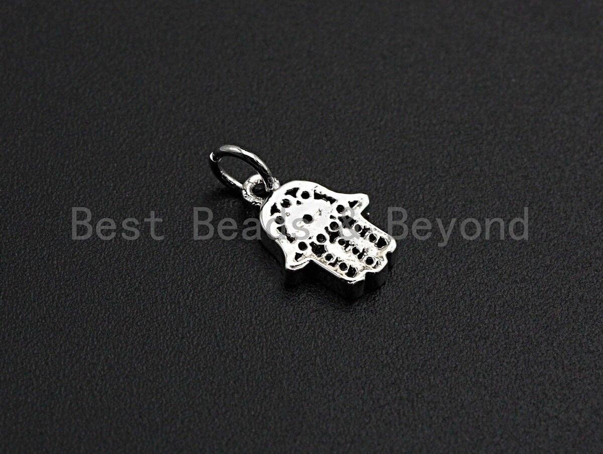 CZ Micro Pave Evil Eye On Hamsa Hand Shaped Pendant/Charm, Cubic Zirconia Pendant Charm,9x13mm,sku#Z563