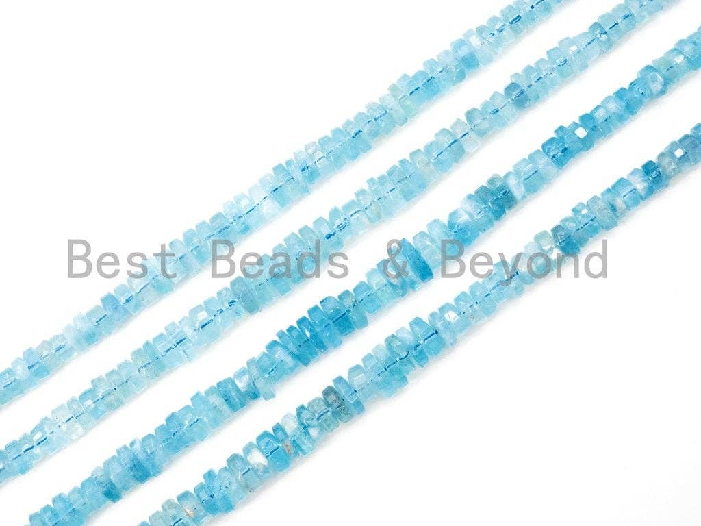Top Quality Aquamarine Graduated 7mm to 14 mm Rondelle Faceted Beads, Clear Blue Gemstone Beads, Full Strand, SKU#U27