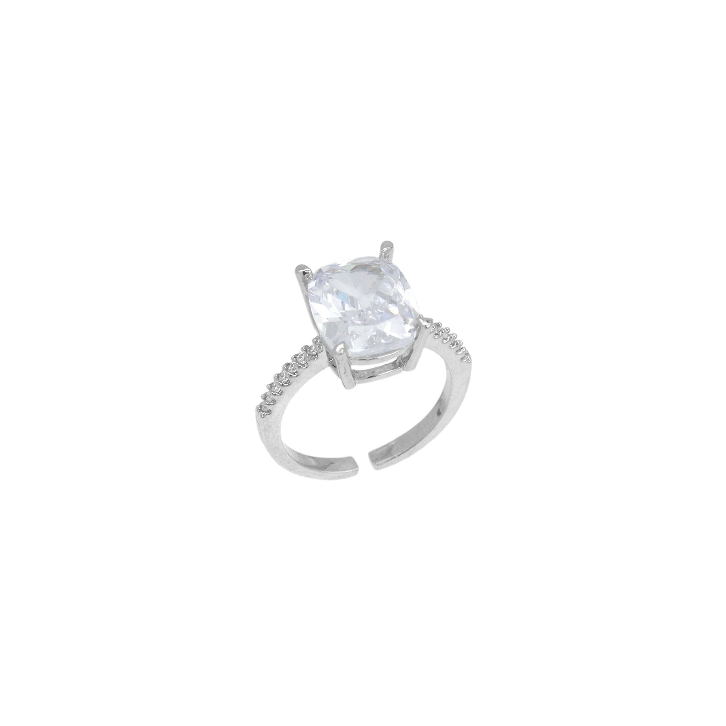 Big Clear Oval CZ Silver Adjustable Ring, Sku#LX775