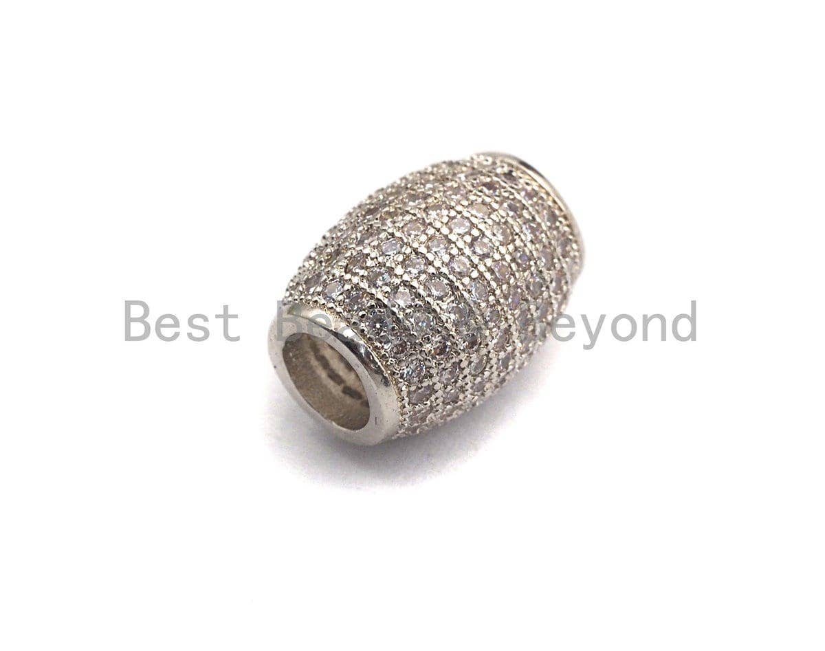 CZ Micro Pave Large Hole Drum Barrel Spacer Beads for Bracelet/Necklace, Cubic Zirconia Big Hole Spacer Beads, 10x12mm, sku#X106