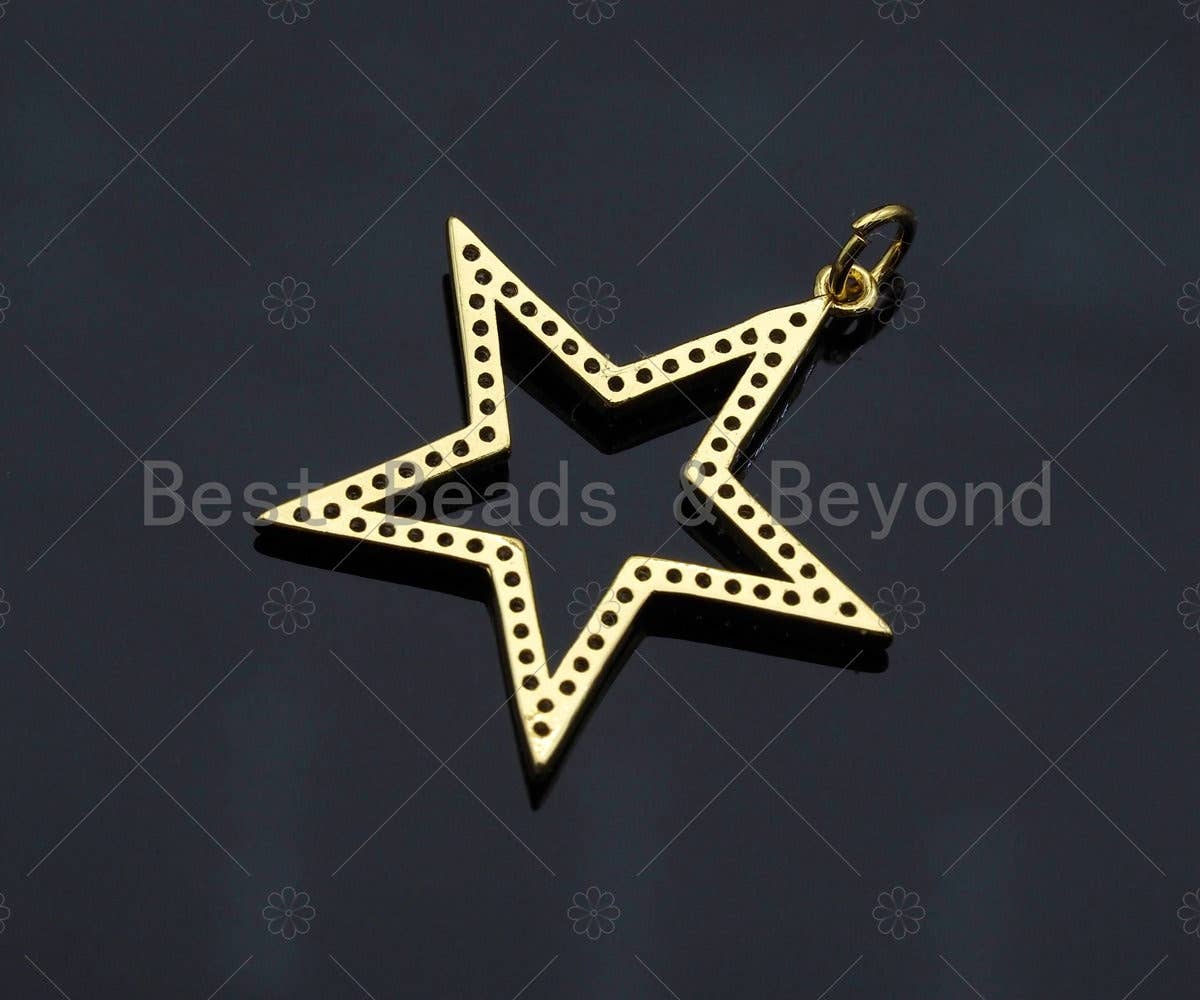 Gold Five Point Star Shape Pendant,  Frame Star Charm, Pave Star Pendant, Gold plated, 27mm, Sku#LK81