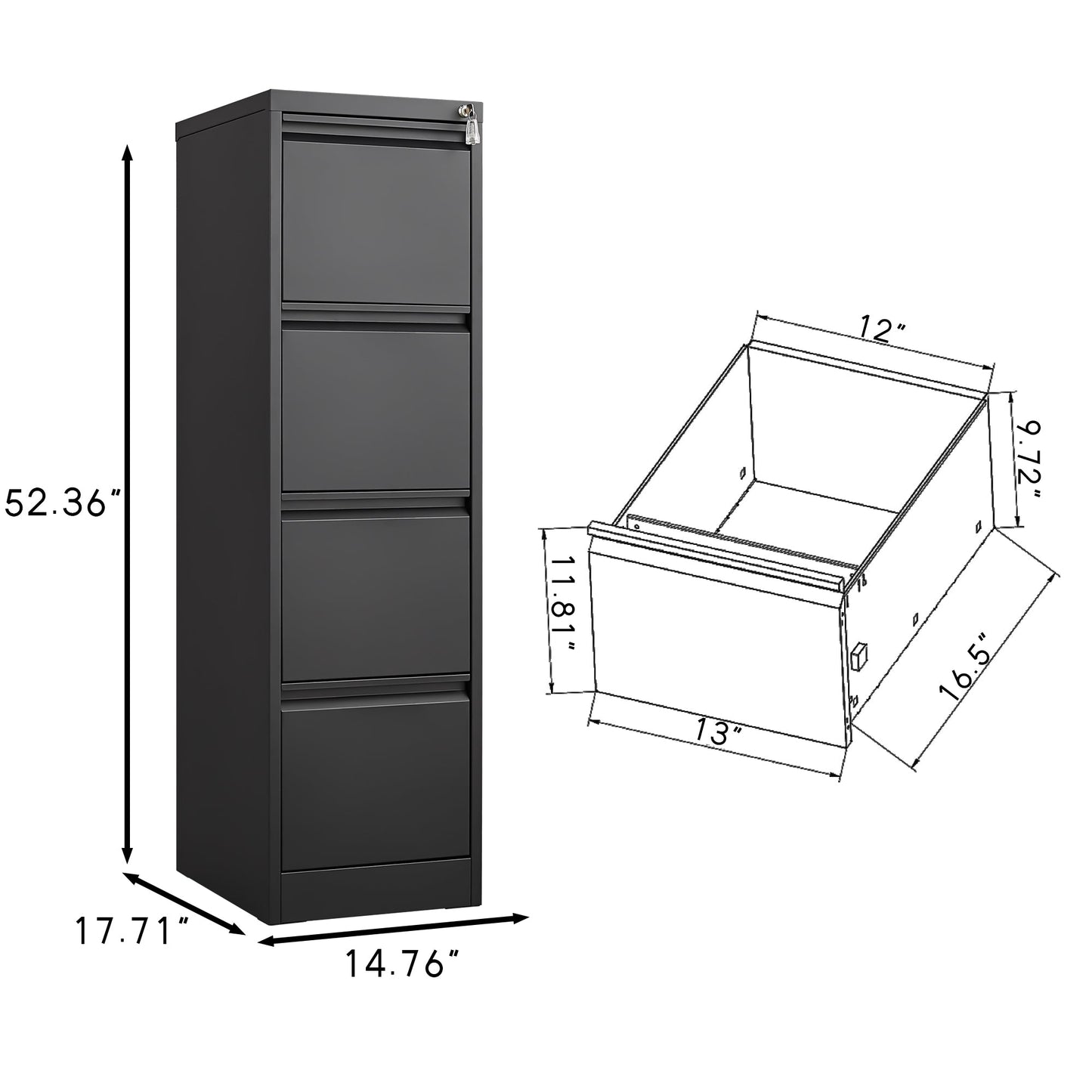 4 Drawer Vertical File Cabinet with Lock