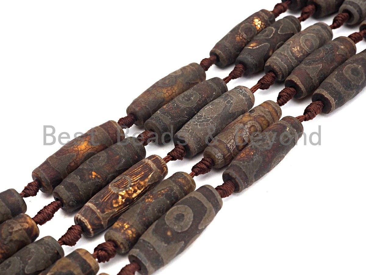 1pc/10pcs Natural Tibetan Agate Beads, Ancient Dark Brown Tibetan Long Oval Shape Beads, Dzi Eye Agate Beads, 12x30mm, sku#U538