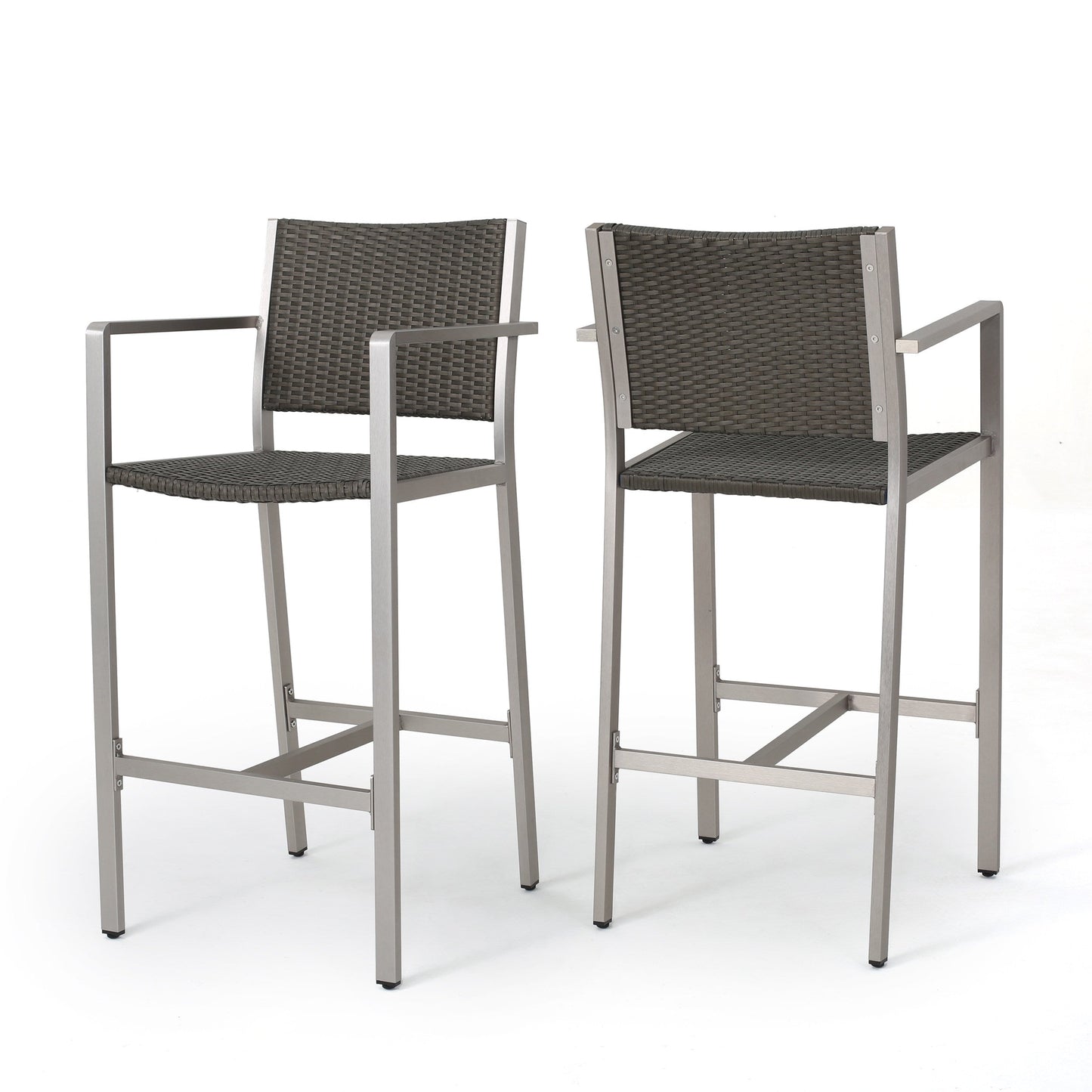 Outdoor Rust-Proof Aluminum Barstools with PE Rattan Seat - Set of 2