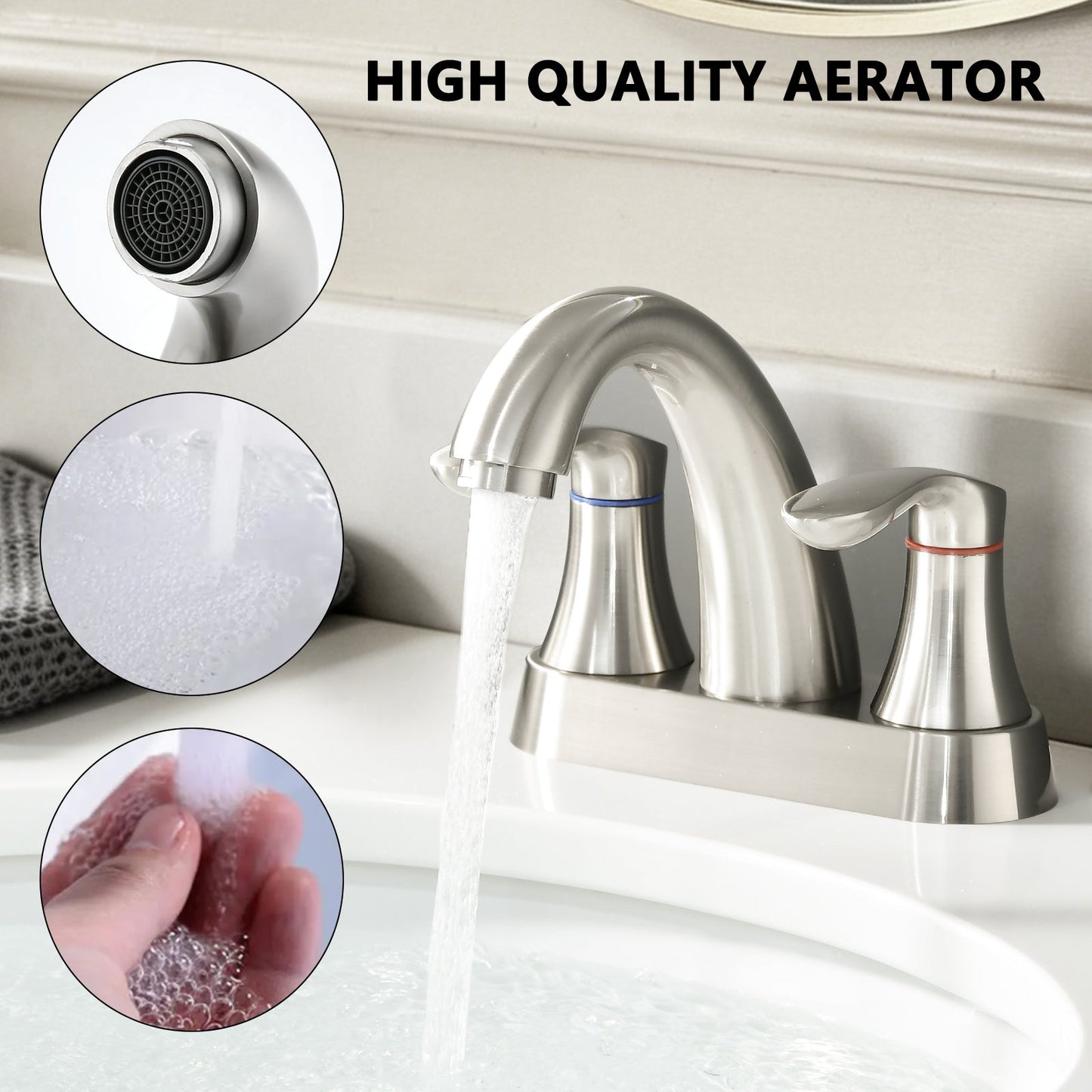 Two Handle 4 Inch Centerset Bathroom Sink Faucet with Pop-Up Drain