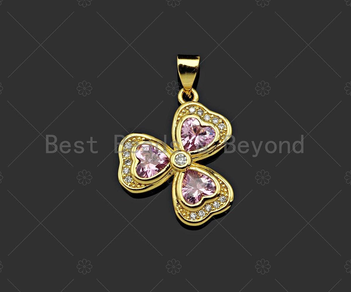Gold Filled Violet CZ Micro Pave Clover Shape Pendant,18K Gold Filled Clover Charm, Necklace Bracelet Charm Pendant,17x21mm,Sku#LK364