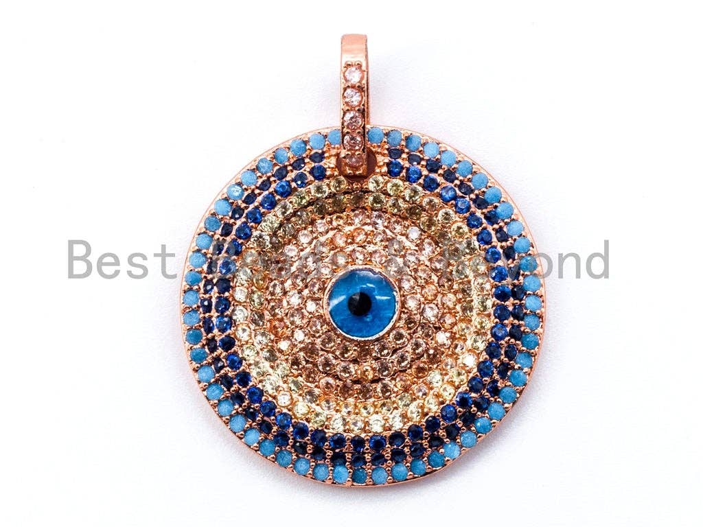 CZ Turquoise Cobalt Micro Pave Round Pendant, sku#L50
