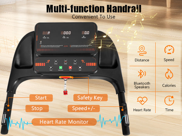 Quiet Folding Treadmill with Heart Rate Sensor