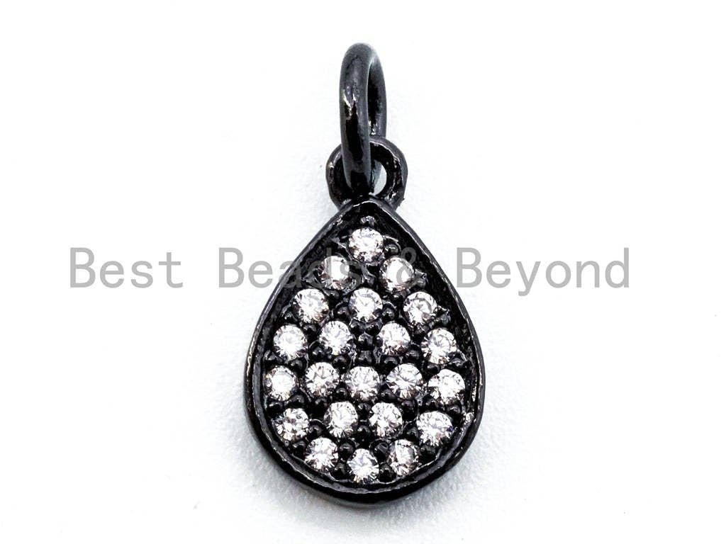 CZ Micro Pave Teardrop Pendant/Charm, Clear Cubic Zirconia Drop Dangle Pave Charm, 8x12mm, sku# F342C