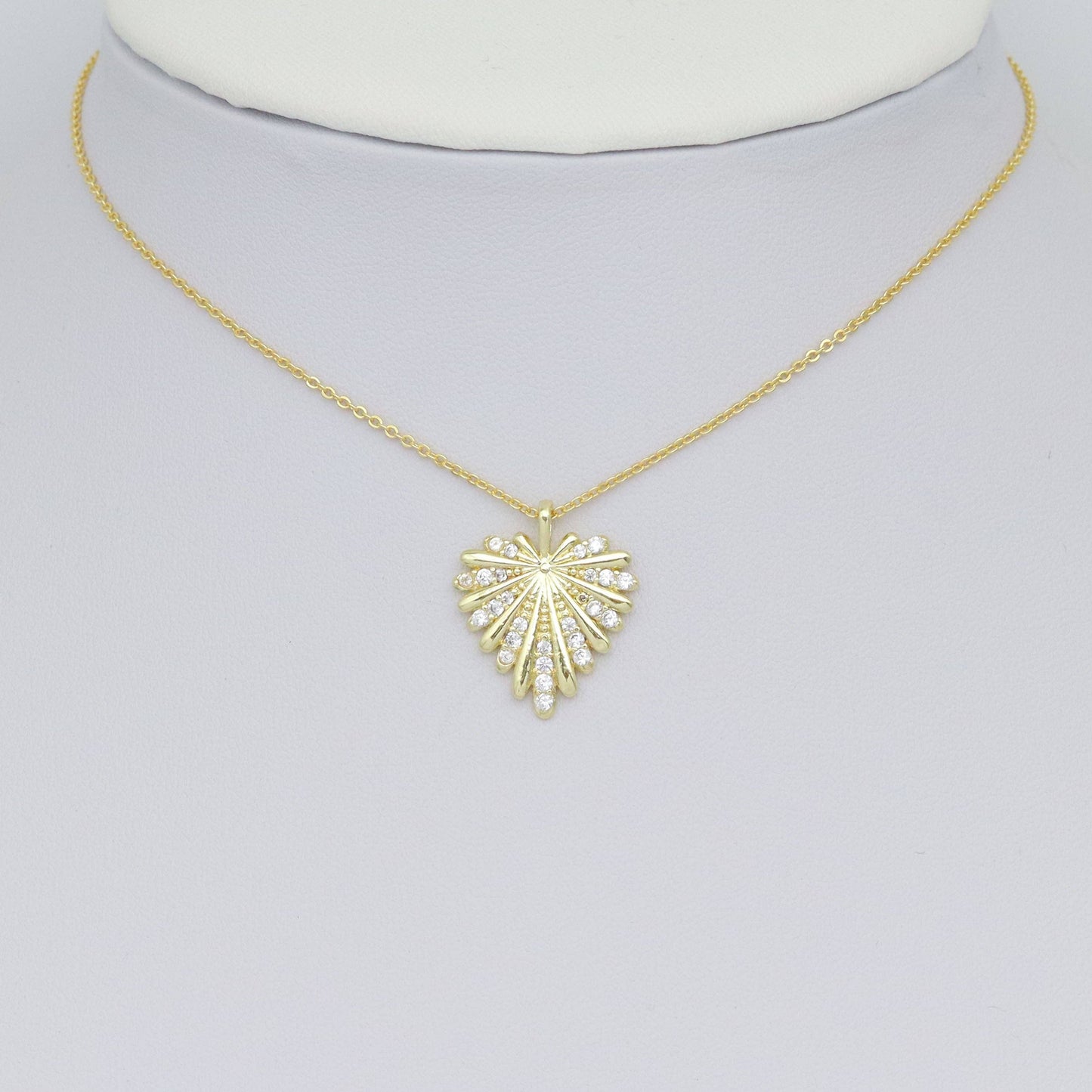 Clear CZ Gold Heart Leaf Shape Charm Pendant, Sku#LX745