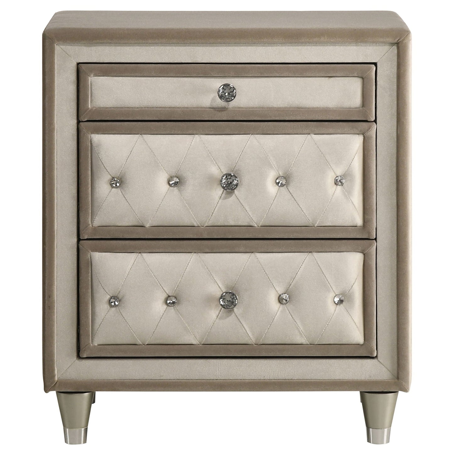 Antonella Upholstered 3-drawer Nightstand Ivory and Camel