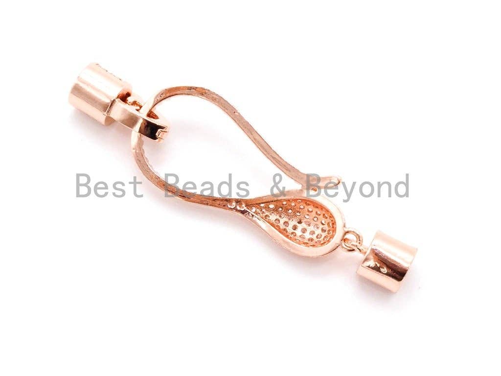 CZ Micro Pave S Lobster Hook Clasp Connector for Knotting and Threading 48x14mm, Cubic Zirconia Clasp, Clasp/Connector/Pendant,sku#H51
