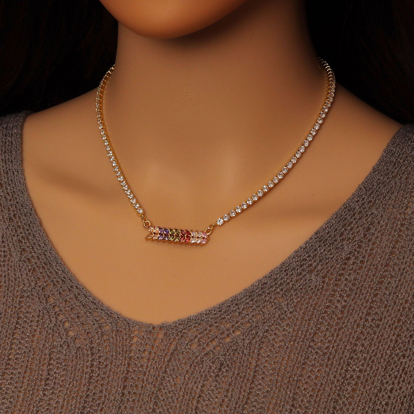 Gold Tennis Chain Connector Style Necklace, Sku#JL192