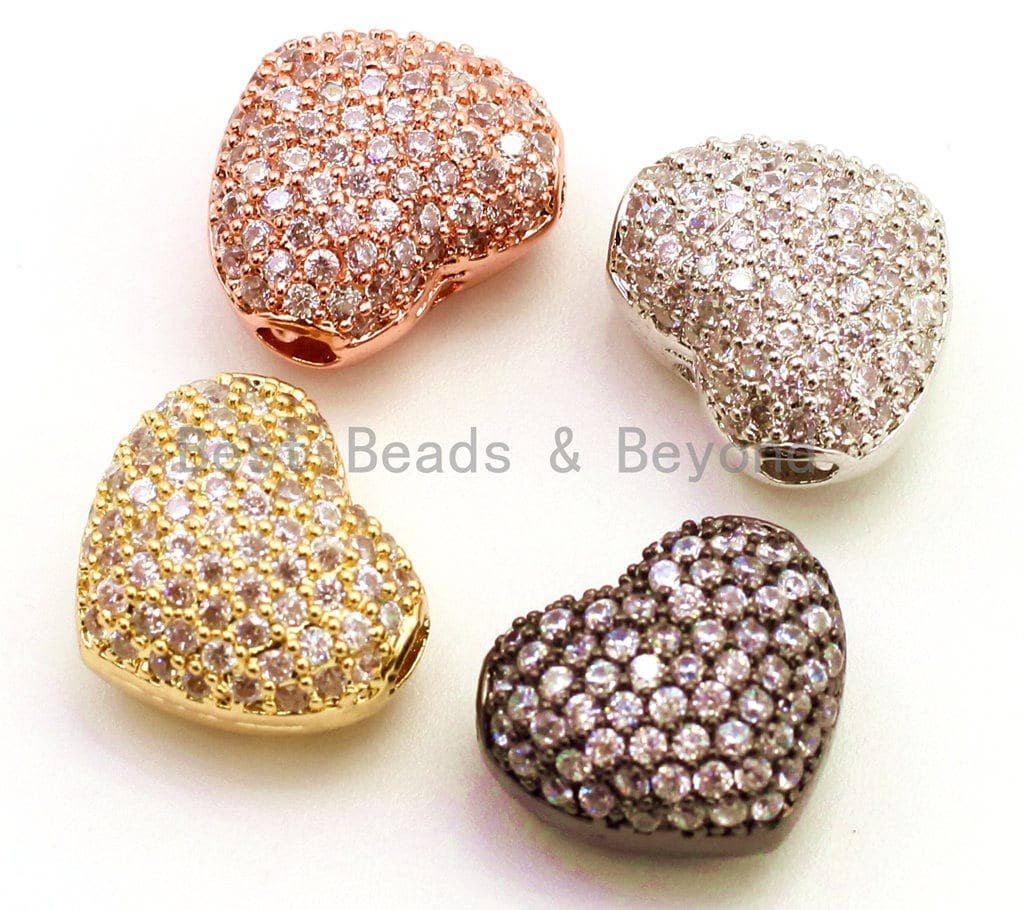 CZ Micro Pave Puffy Heart Spacer Beads, Cubic Zirconia Beads, Bracelet Charms, 14x11x8mm, SKU#G27/BY003