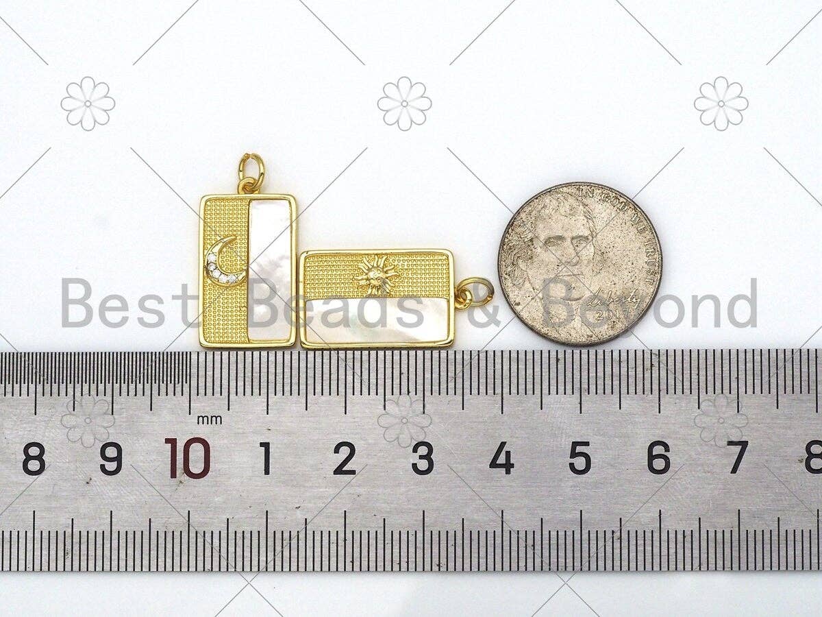Gold Star Moon Sun with Mother of Pearl On Rectangle Shape Pendant,18K Gold Filled MOP Charm,Necklace Bracelet Pendant,13x22mm,Sku#LK396