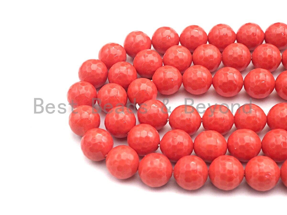 Quality Orange Mother of Pearl beads, 6mm/8mm/10mm/12mm/14mm Pearl Faceted Round, Loose Faceted Pearl Shell Beads, 16inch strand, sku#T118
