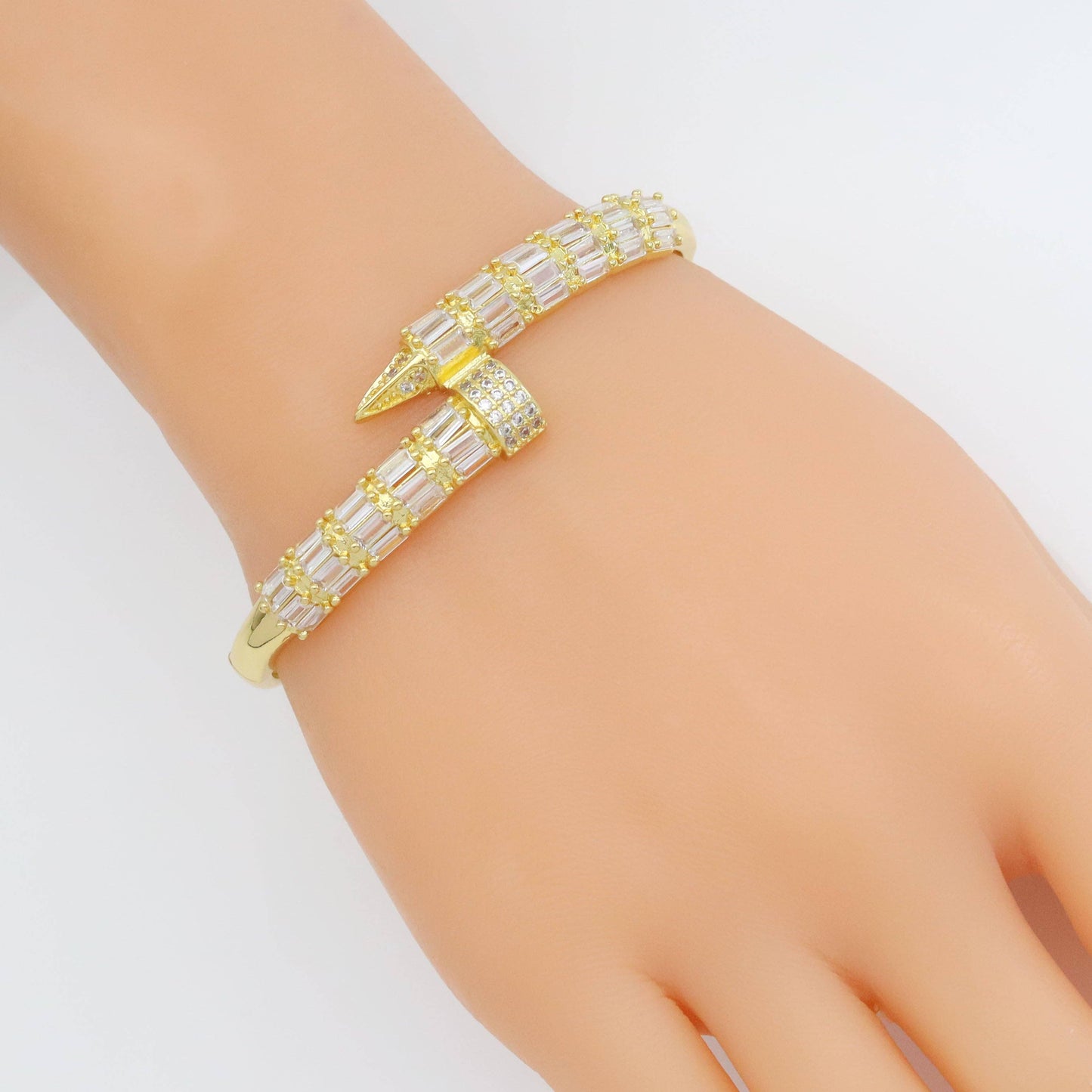 Gold Silver Clear Baguette CZ Statment Bracelet, Sku#LX541
