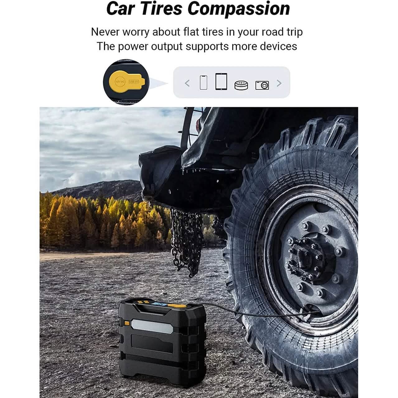 A6 Car Tire Inflator 12V DC Air Compressor Portable Multifunctional Tire Pump 3 LED Lights