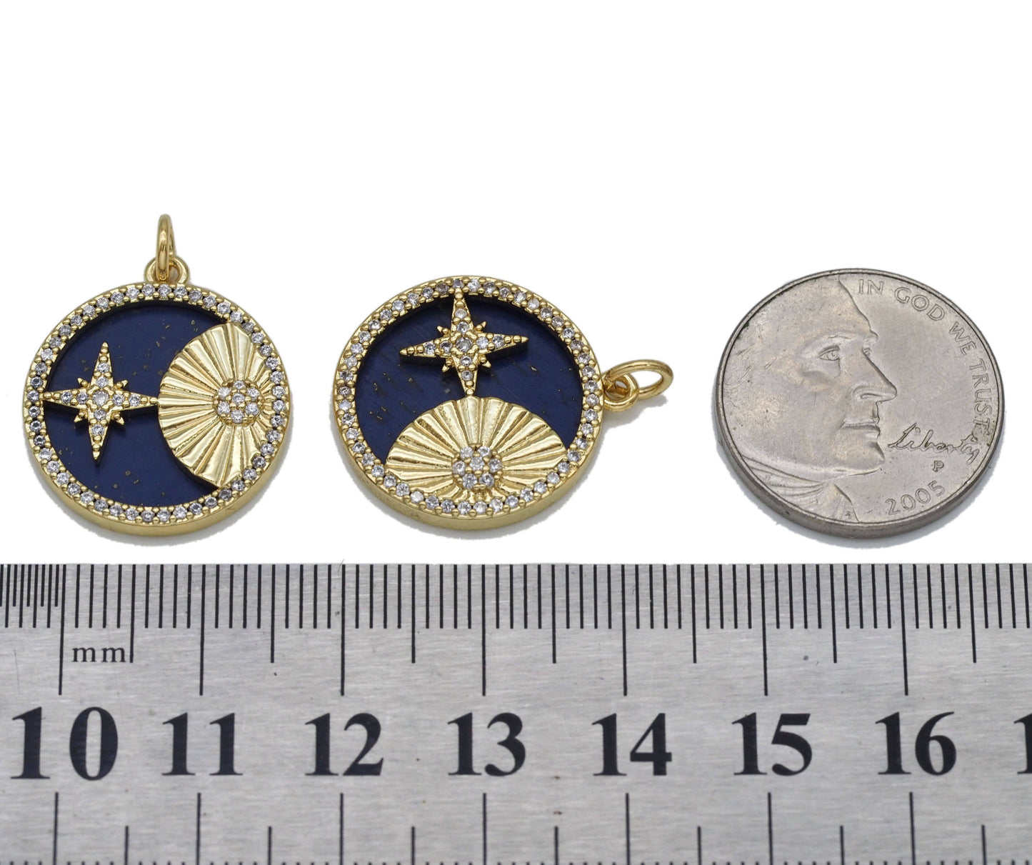 Gold North Star Moon on Lapis Charm, Sku#L706