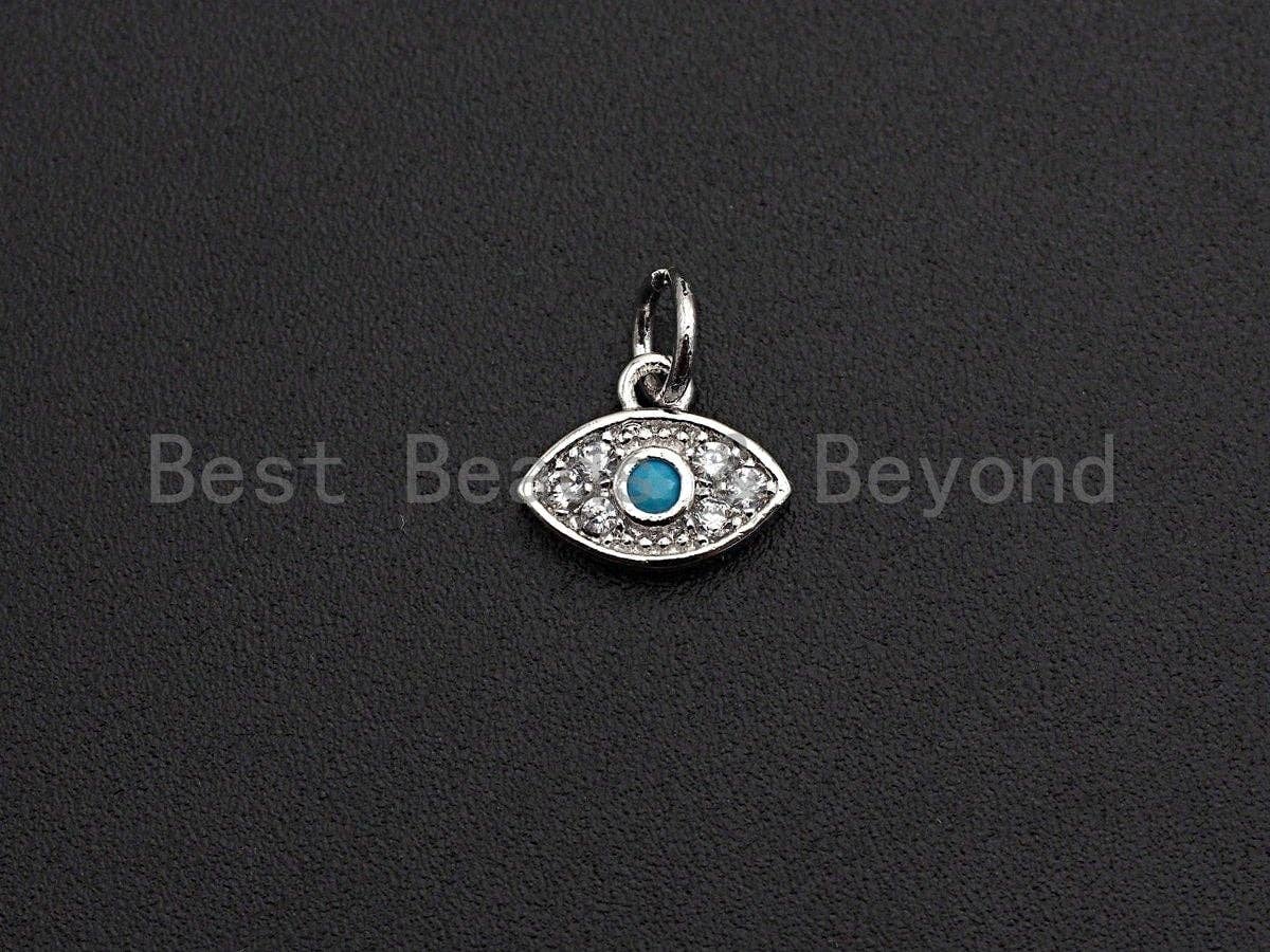 Turquoise Clear CZ Micro Pave Oval Evil Eye Shape Pendant,Cubic Zirconia Oval Charm,Gold/Silver Tone,8x10mm,sku#Z466