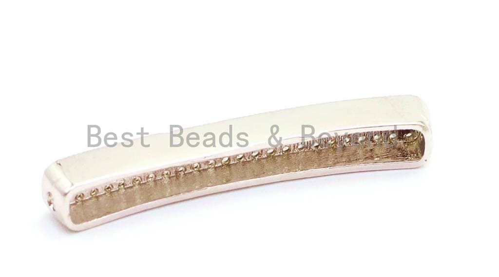 CZ Clear Micro Pave Nami Rectangular Curved Tube for Bracelet/Necklace, Cubic Zirconia Separator Tube, Spacer Tube, sku#G4