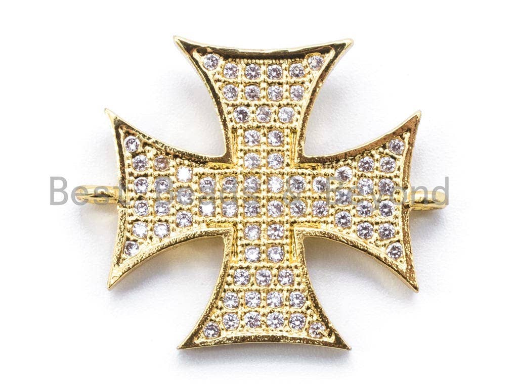 CZ Micro Pave Maltese Cross Connector/Link, Cubic Zirconia Pave Bracelet Necklace Connector,23x20mm,1/2pcs sku#E118