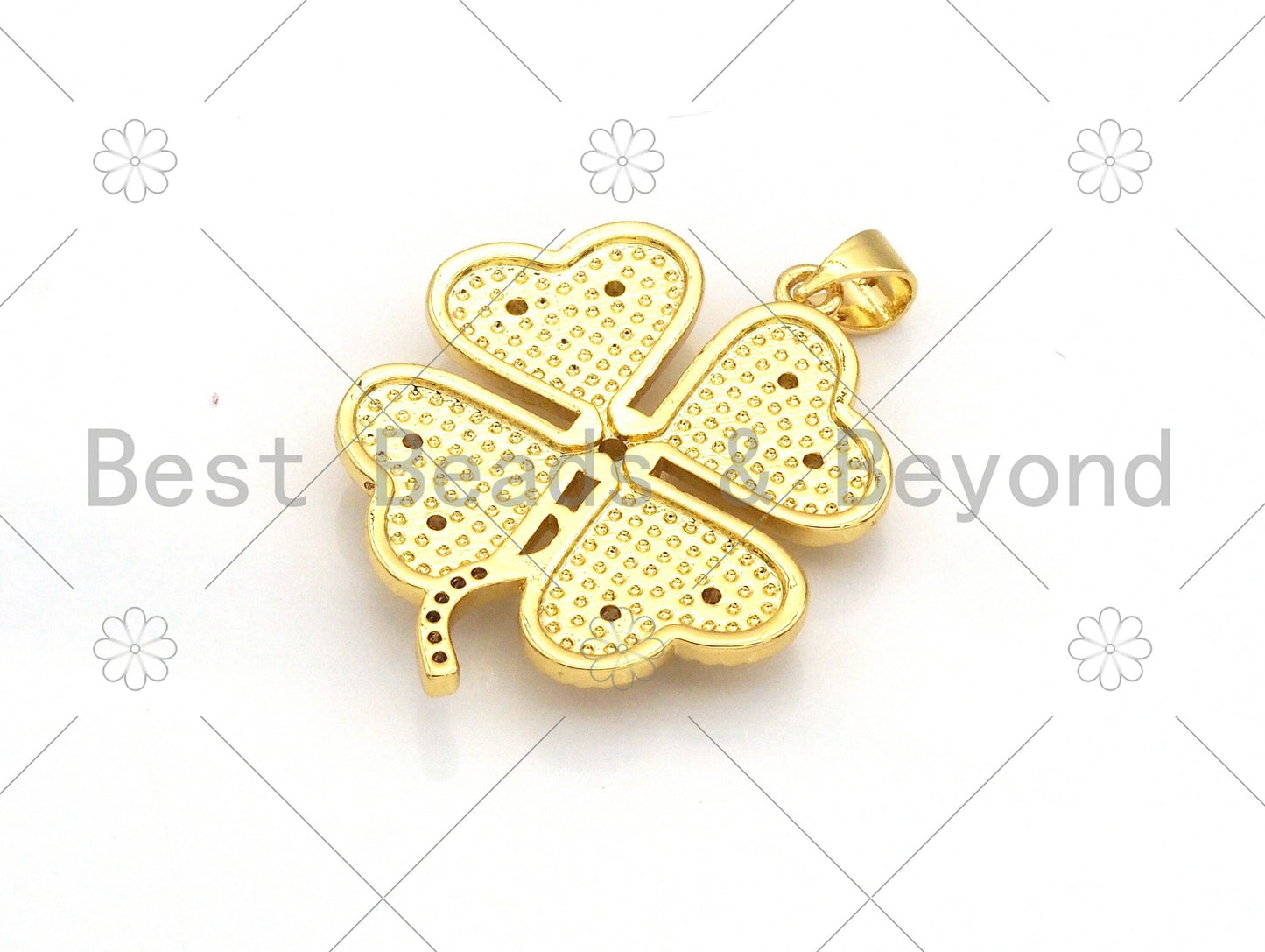 CZ Micro Pave Clover Shamrock Shape Pendant/Charm, Sku#LK374