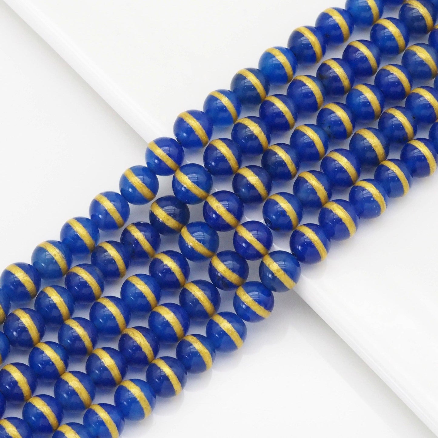 Blue Agate with Golden Line Beads, Sku#U1746C