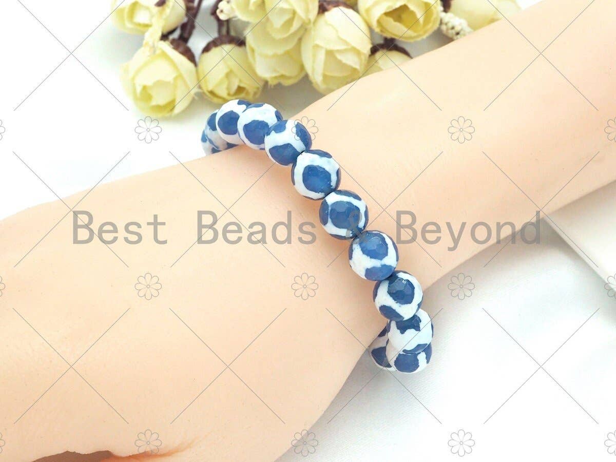 Natural Blue White Tibetan Agate Stretchy Bracelet