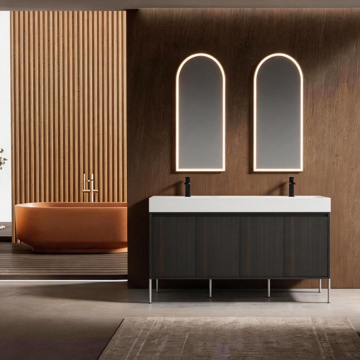 60" Freestanding Bathroom Vanity with Resin Double Sink