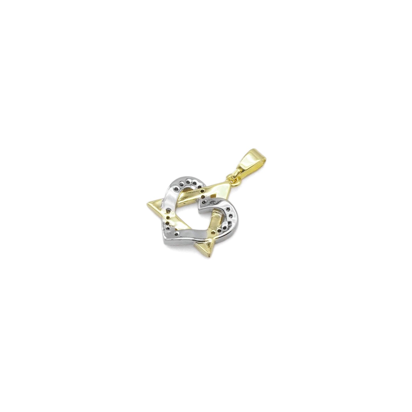 CZ Silver Heart Gold Triangle Charm, Sku#LX307