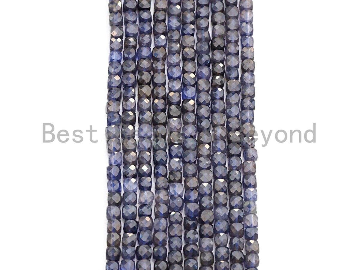 High Quality Natural Lolite Beads, 4mm Faceted Cube Lolite Beads, 16" Full Strand, Sku#U769