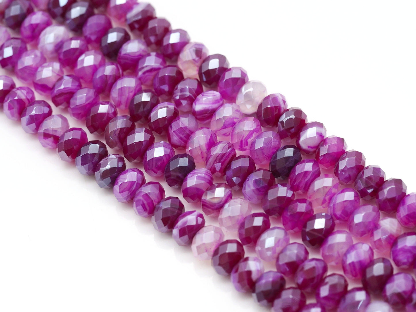 Mystic Natural Pink Banded Agate Rondelle Faceted Beads, Sku#UA263