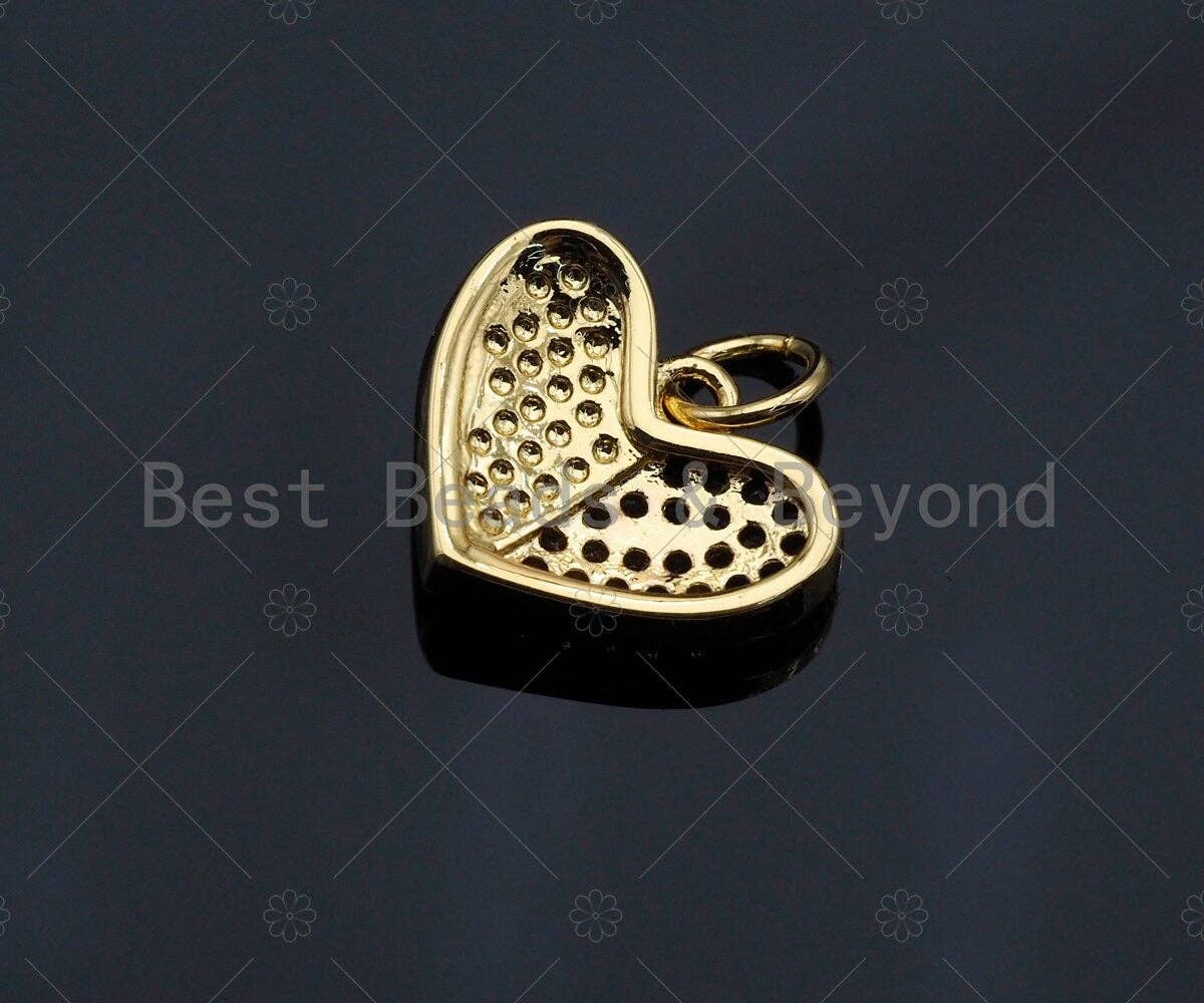 Heart Pink Pendant/Charm, Pink Mother-of-pearl Heart Pendant, Cubic Zirconia Pendant, Gold Tone,14x11 mm, Sku#LK72