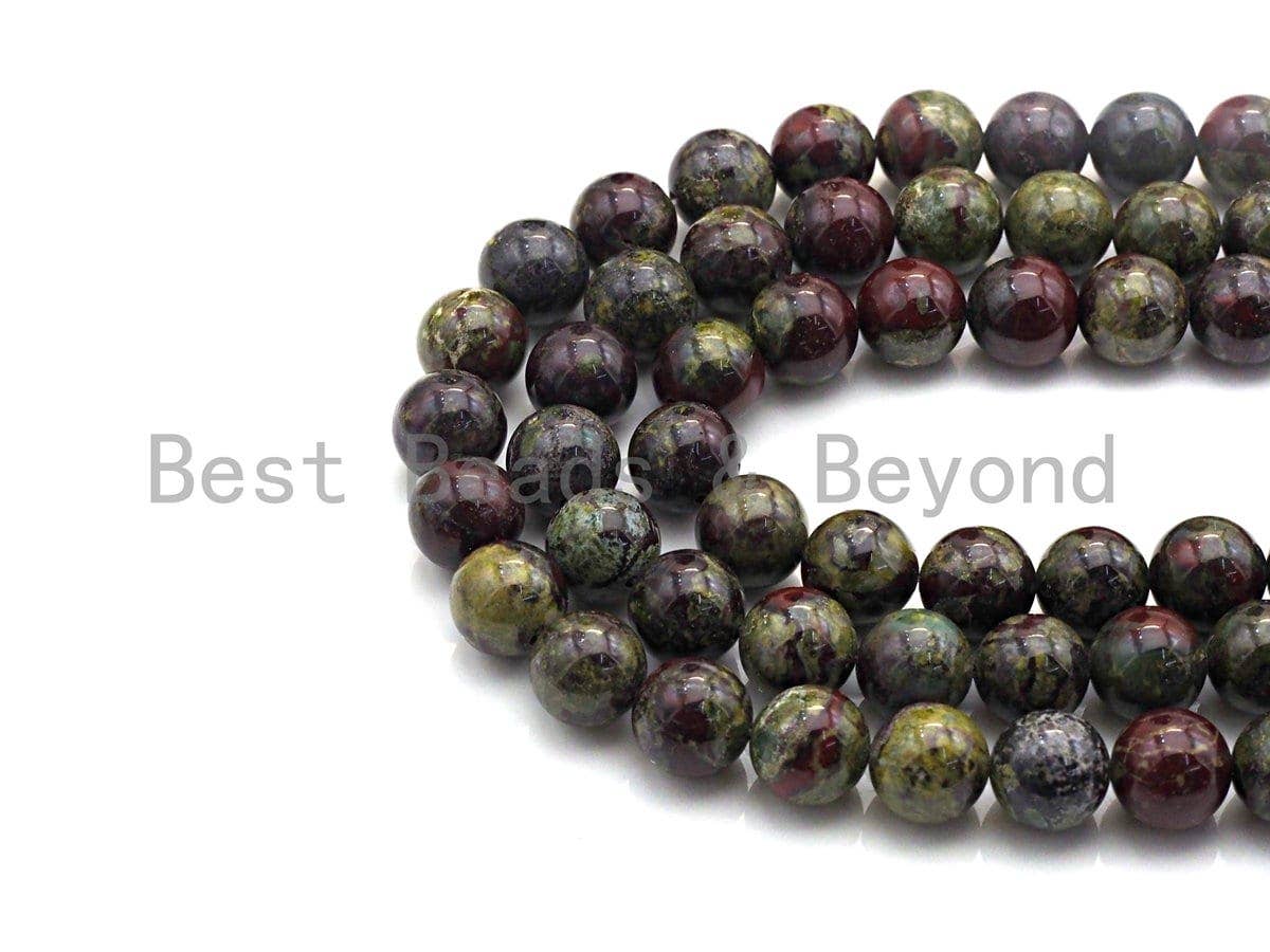 Natural Dragon Blood Jasper, Round Smooth 6mm/8mm/10mm/12mm, 15.5" Full Strand, sku#U632