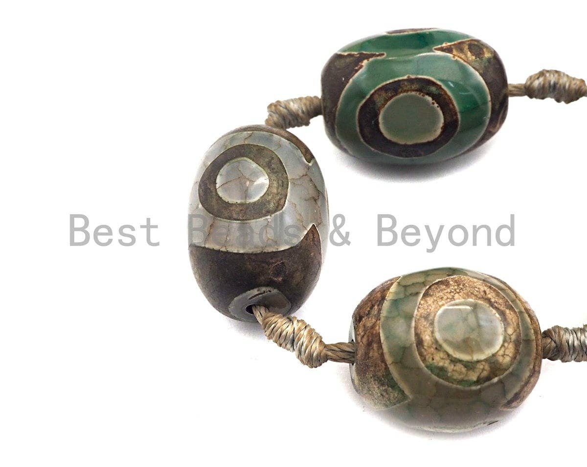 1pc/12pc Tibetan Barrel Agate Beads, Green Brown EYE Dzi Drum beads, Tibetan Eye Agate Beads, 15x20mm, sku#U530C