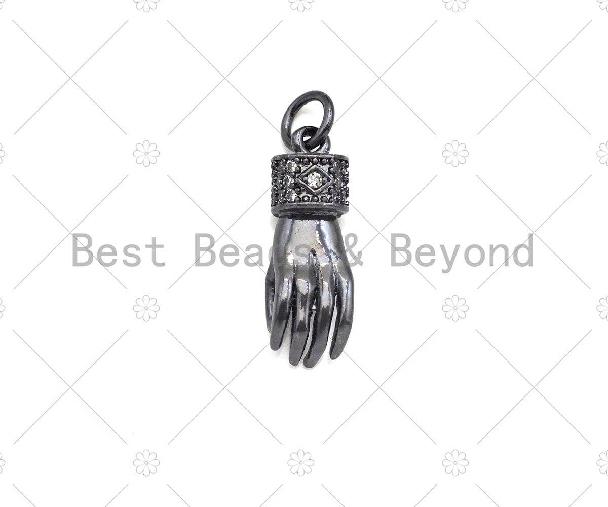 CZ Micro Pave Hand Shape Pendant/Charm,Cubic Zirconia Gold/Silver/Black Charm, Necklace Bracelet Charm Pendant, 6x18mm, Sku#L548