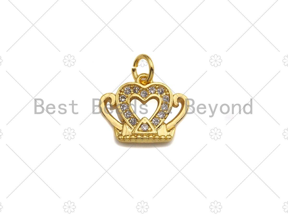 18K Gold Micro CZ Pave Dainty Crown Pendant, Gold Crown Charm,  Crown Beads, Jewelry Findings, 9x12mm, sku#LK37