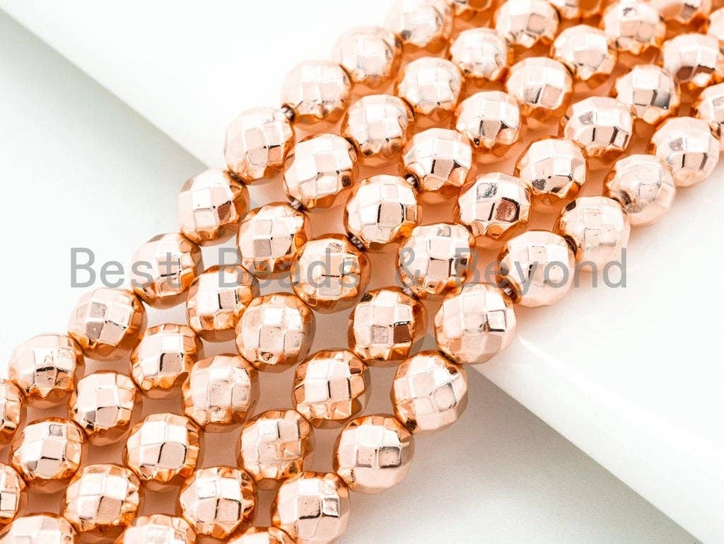 2018 New Color-Light Rose Gold Color Hematite-2/3/4/6/8/10/12mm Round Faceted Gemstone Beads-15.5 inch FULL strand-Rose Gold Beads-SKU#S73