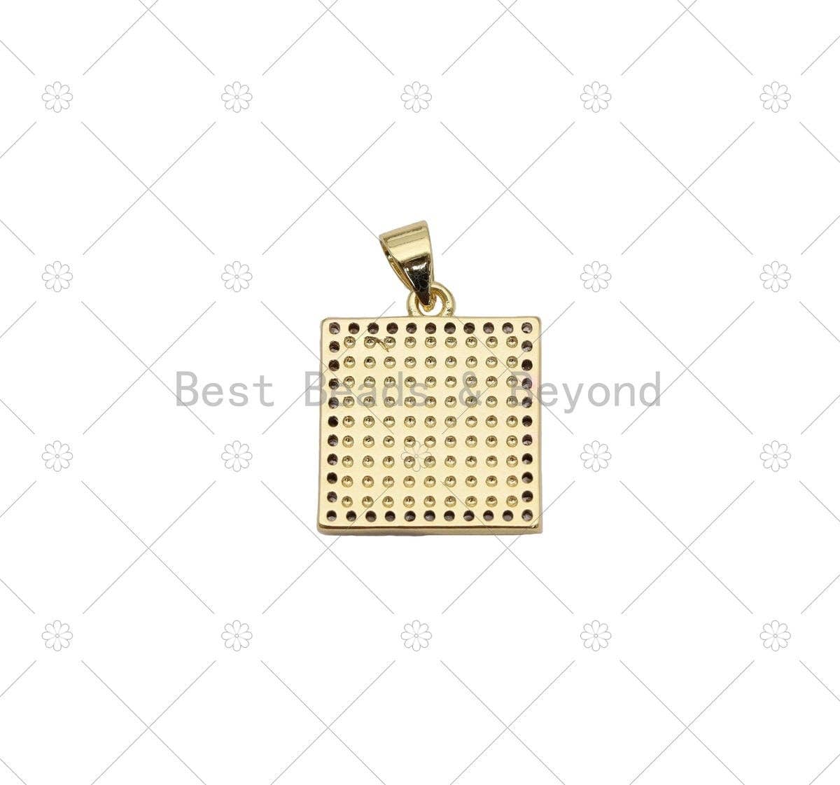 CZ Micro Pave Embossment Flower On Square Shape Pendant, 18K Gold Filled CZ Charm, Necklace Bracelet Charm Pendant,mm,Sku#LK498