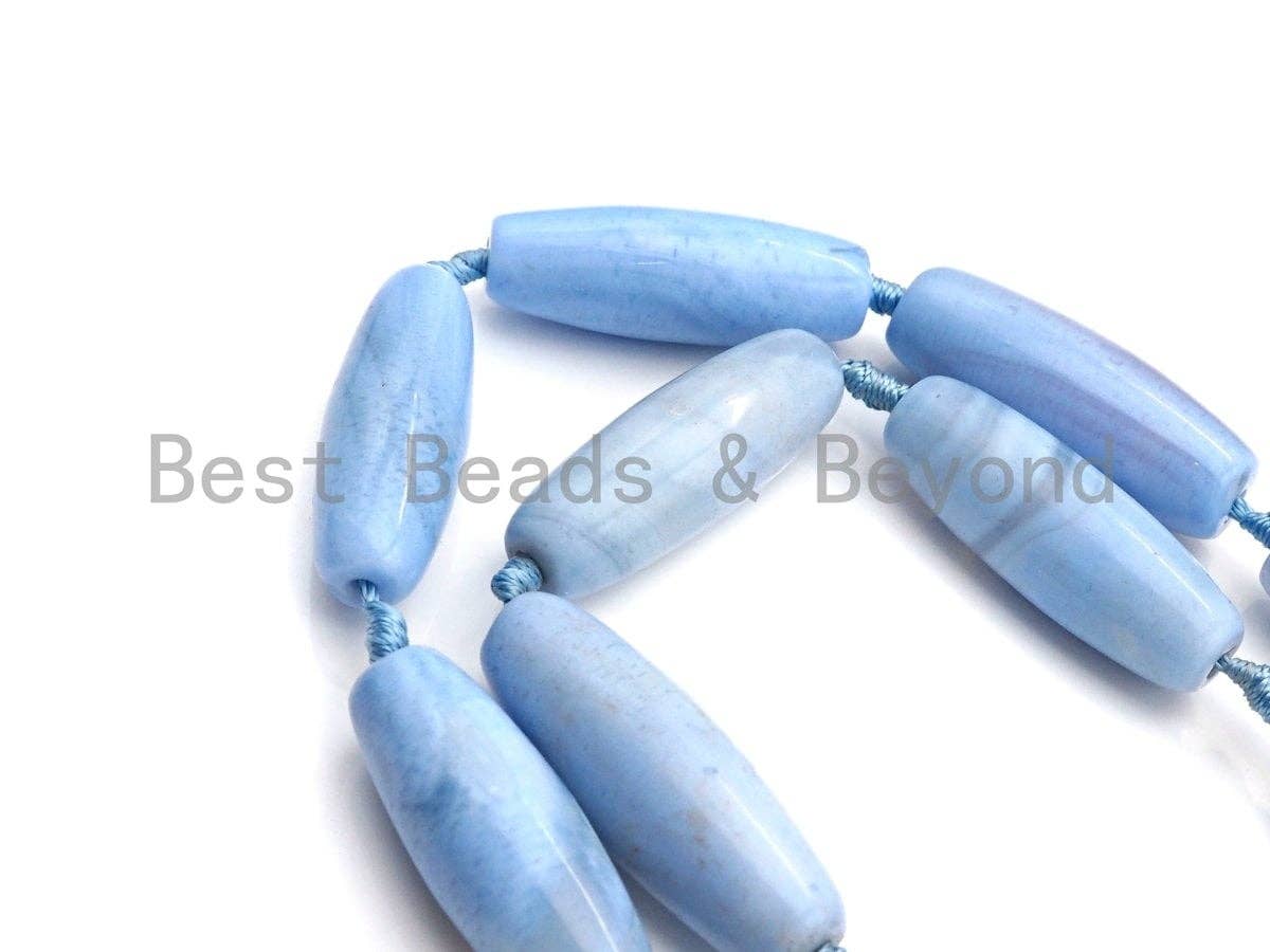 1pc/8pc Natural Agate Long Barrel Spacer Beads, Blue Agate Spacer Beads, Tibetan Beads, 14x40mm, sku#U887