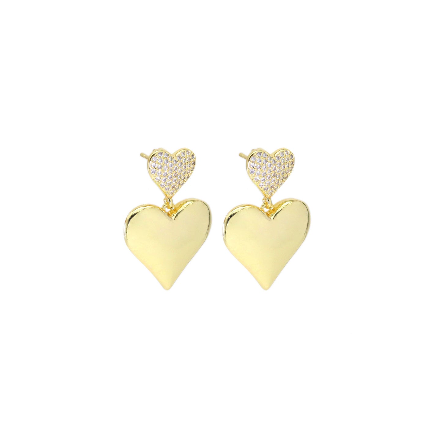 Clear CZ Gold Double Heart Earrings, Sku#LX460