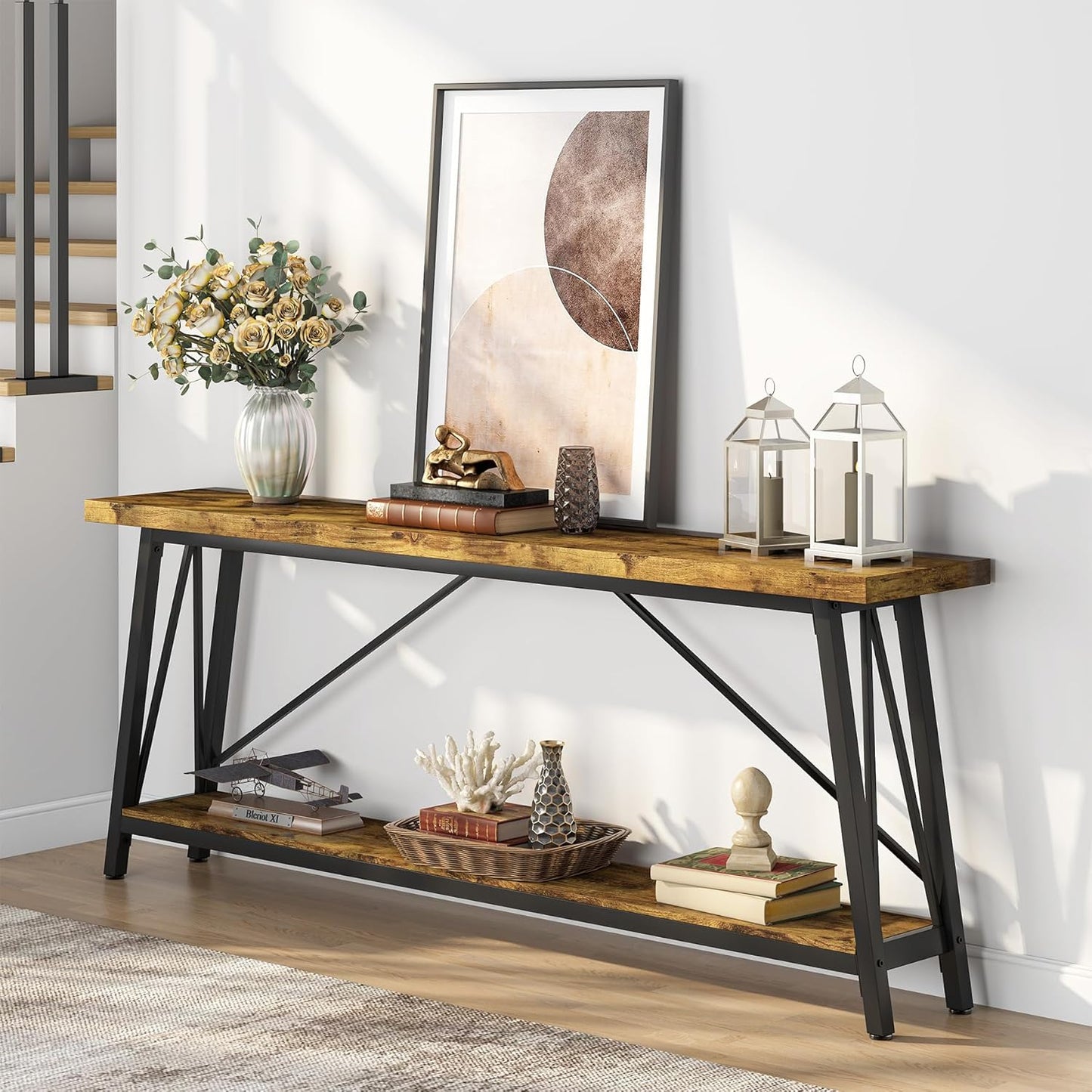 70.9" Extra Long Rustic Industrial Sofa Table