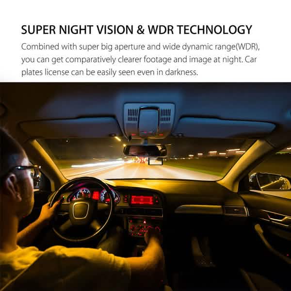 A6T 4インチ 170°広角 フルHD 1080P 車載DVR デュアルレンズ ダッシュカム リアビューカメラ タッチスクリーン付きビデオレコーダー