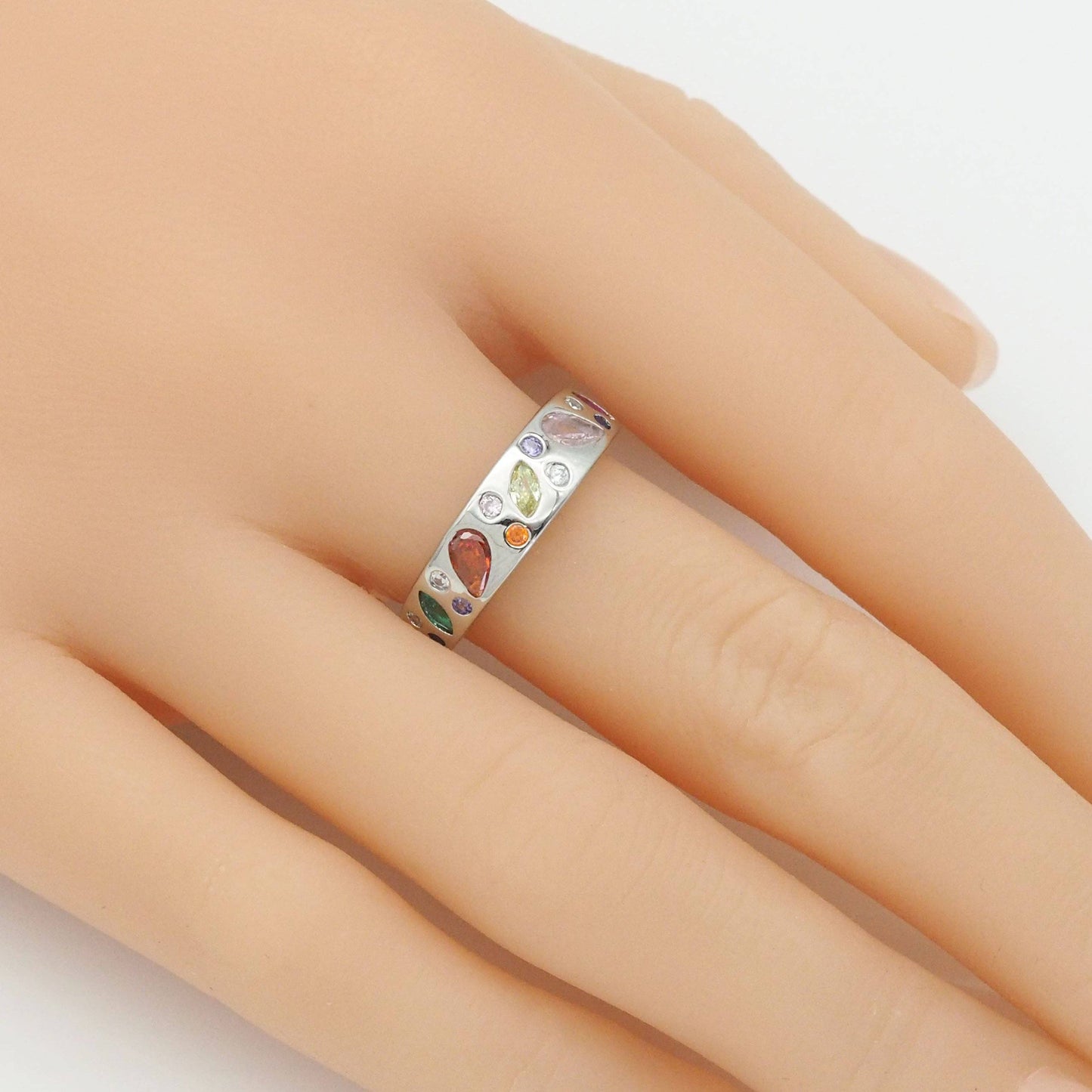 Gold Silver Multicolor Colorful CZ Adjustable Ring, Sku#B373