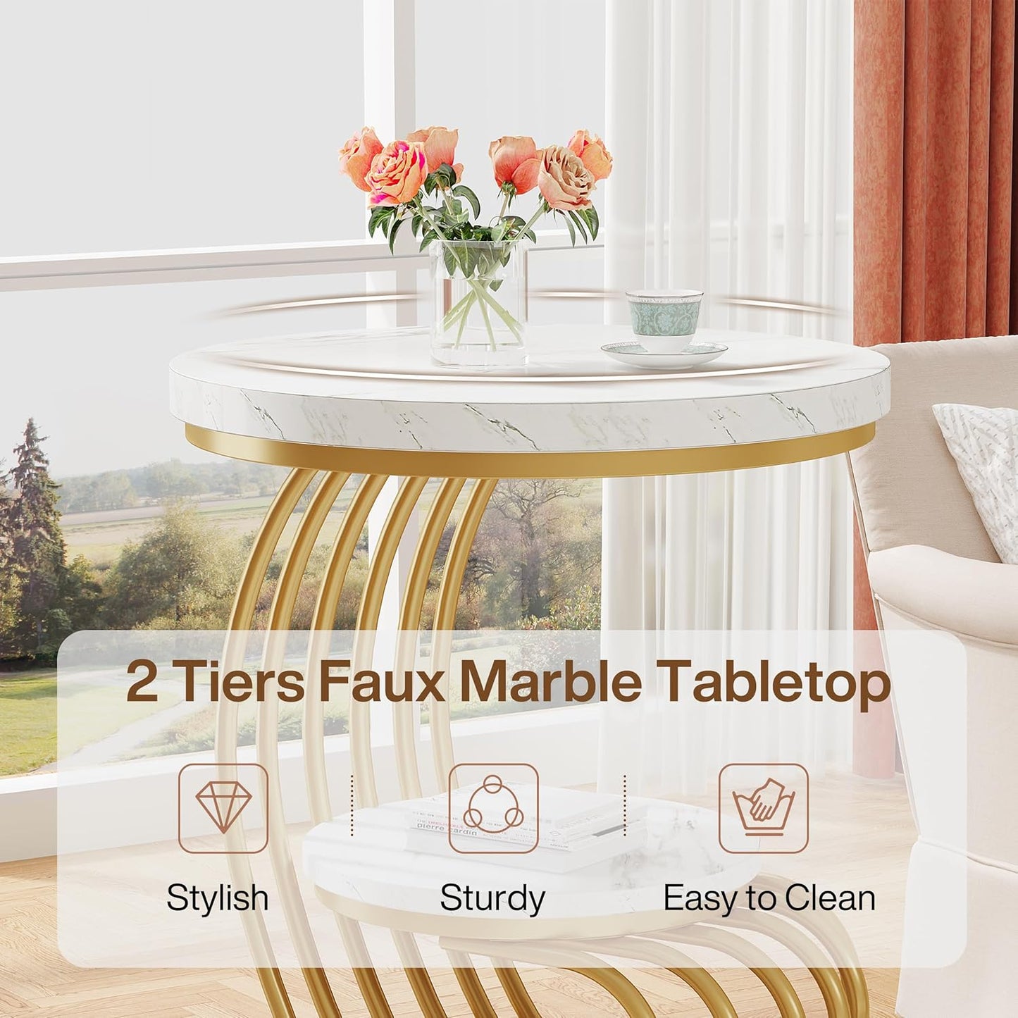19.68" Modern Round End Table with 2-Tier Storage
